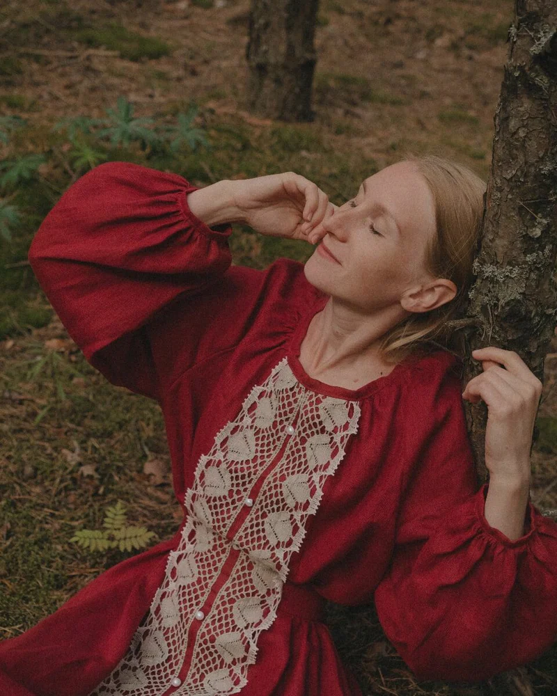 Платье народное «Княженика», бордовое