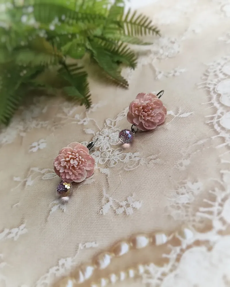 Серьги с пионами — Розовый
