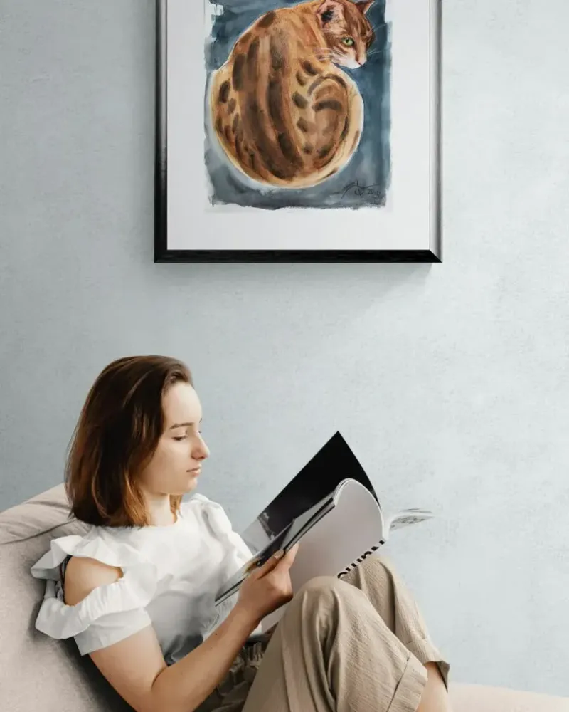 Кот. Картина акварелью — 30×40 см