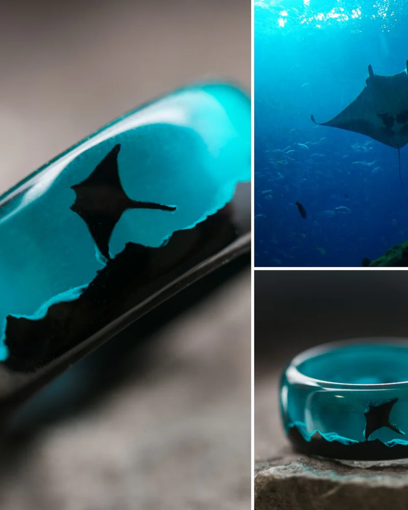 Кольцо из дерева и эпоксидной смолы "Stingray" — Основной вариант