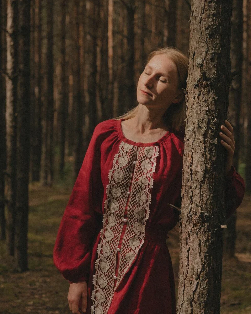 Платье народное «Княженика», бордовое