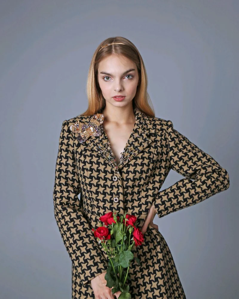 Пальто Пье де Пуль, Гусиная лапка, шерсть Италия, ручная вышивка