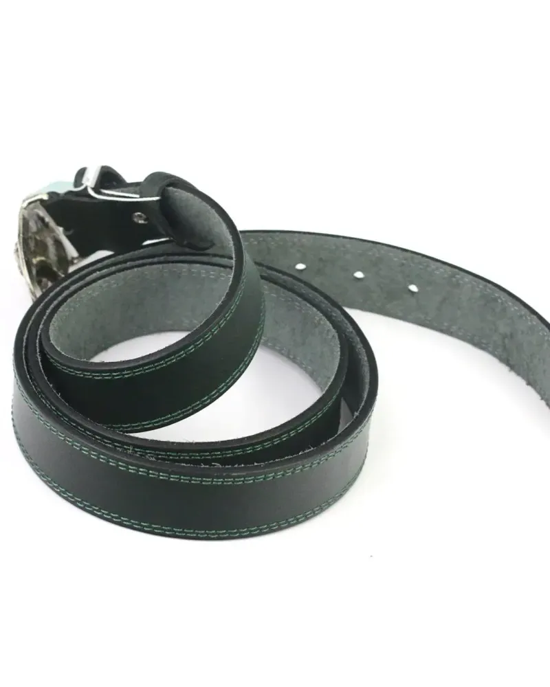 Кожаный ремень с литой пряжкой, 3,5 см — Тёмно-зелёный, муха