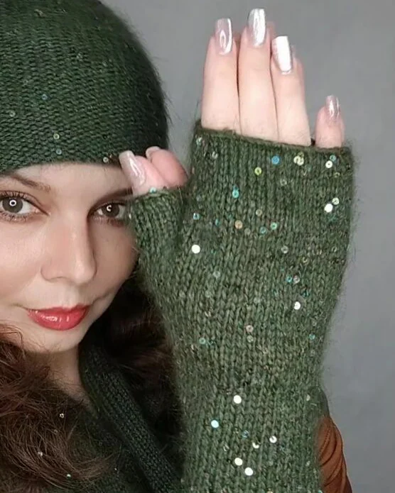 митенки вязаные с пайетками из ангоры теплые митенки женские