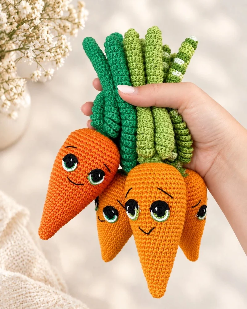 Вязаная игрушка морковка для новорождённого