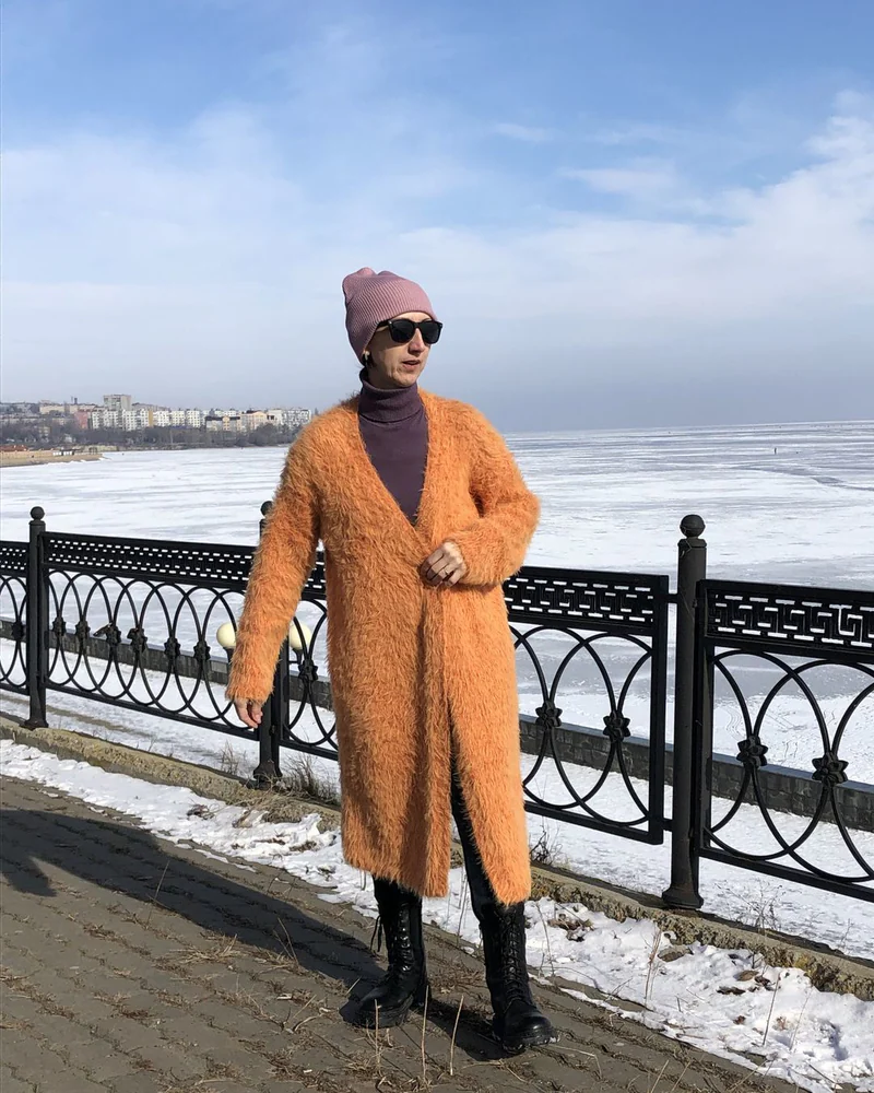 Оранжевый Кардиган пушистый — Кардиган женский