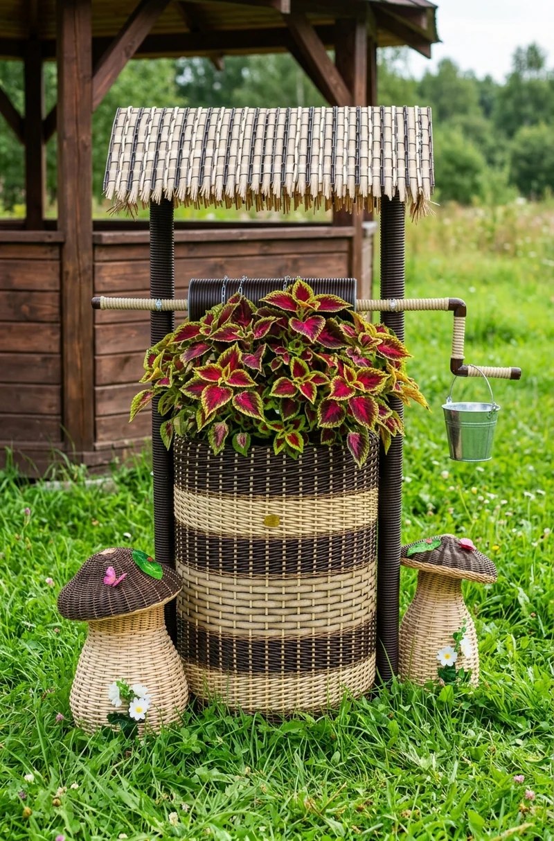 Колодец кашпо из ротанга
