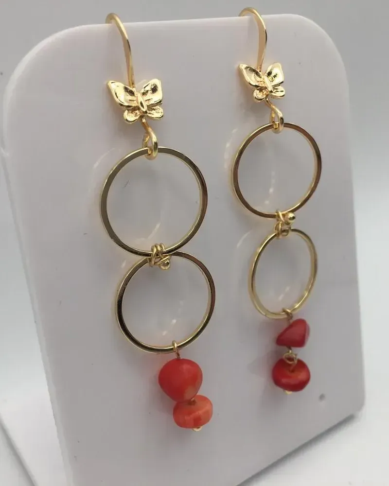 Серьги с натуральным кораллом «Вечное лето», коралловые — Коралловые