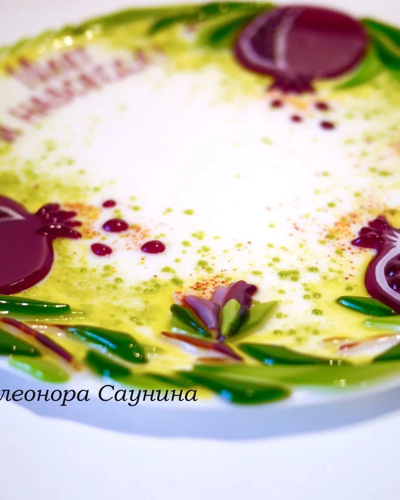 Блюдо для фруктов стекло фьюзинг Гранаты