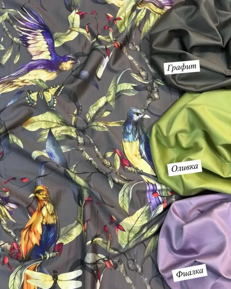 Постельное бельё из сатина люкс, цифровая печать, птицы на тёмном фоне