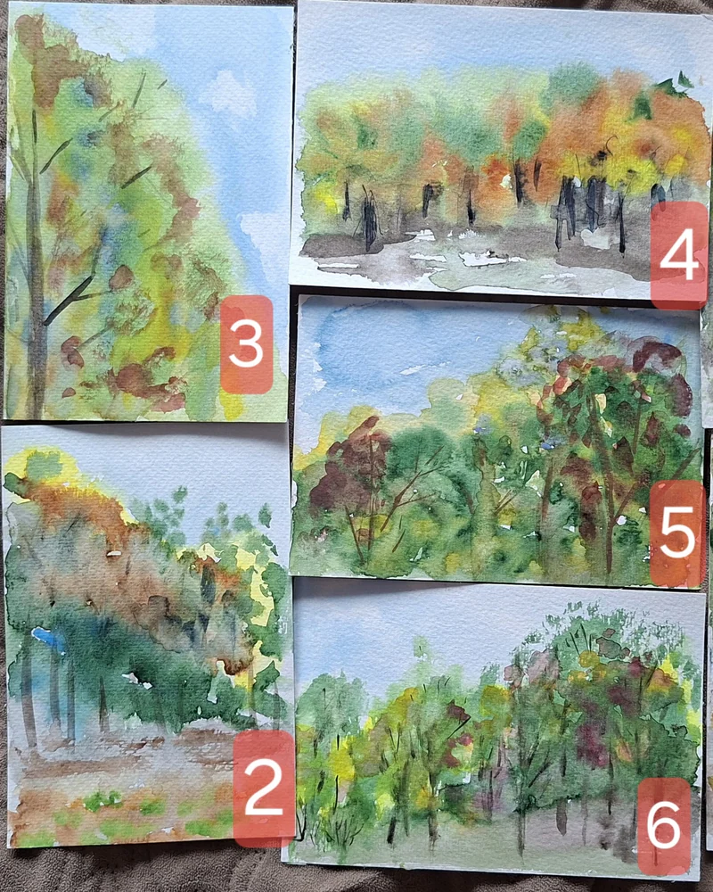 Осенние открытки, акварель. 10х15 см