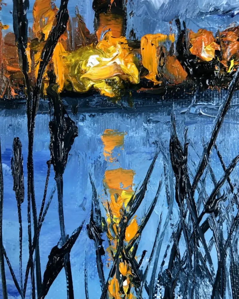 Ночной город. Картина маслом 20×20 см — 20×20 см