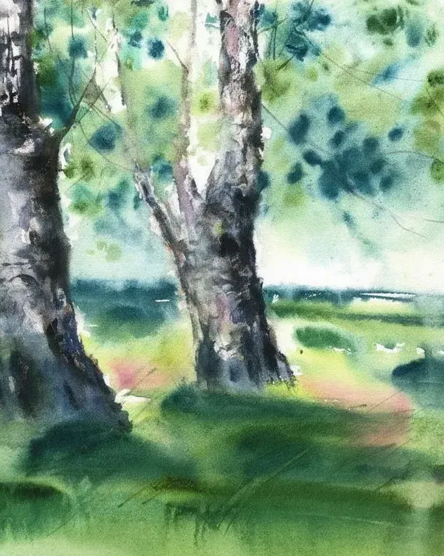 Свежесть. Летний пейзаж акварелью — 60×40 см