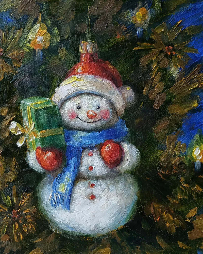Серия "Новогодние игрушки" картины маслом новогодние