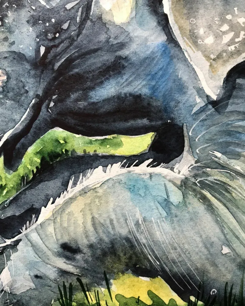 Девочка и слон. Акварель 18×18 см — 18×18 см