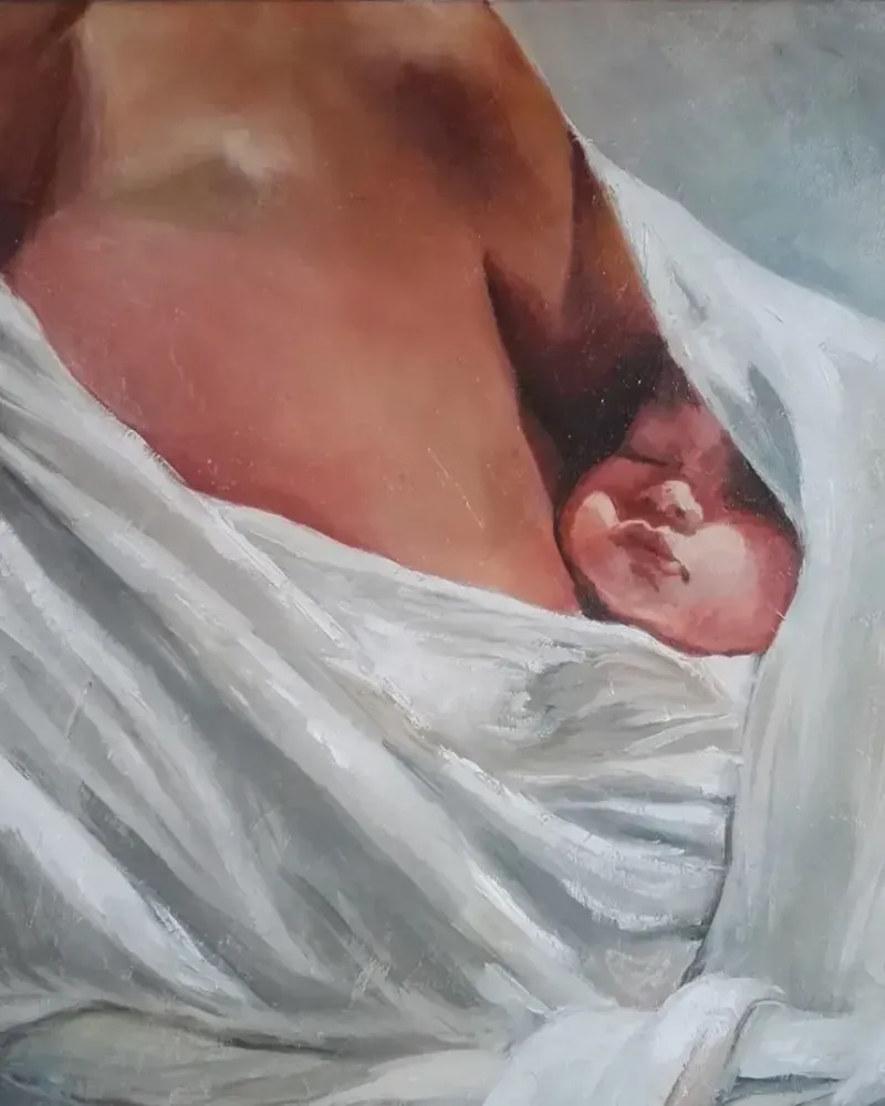 Мама и малыш. Картина маслом 40×40 см — 40×40 см