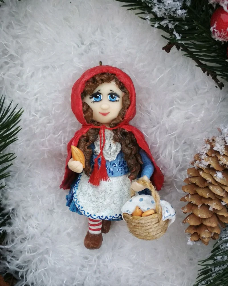 Елочная игрушка из ваты "Красная Шапочка"