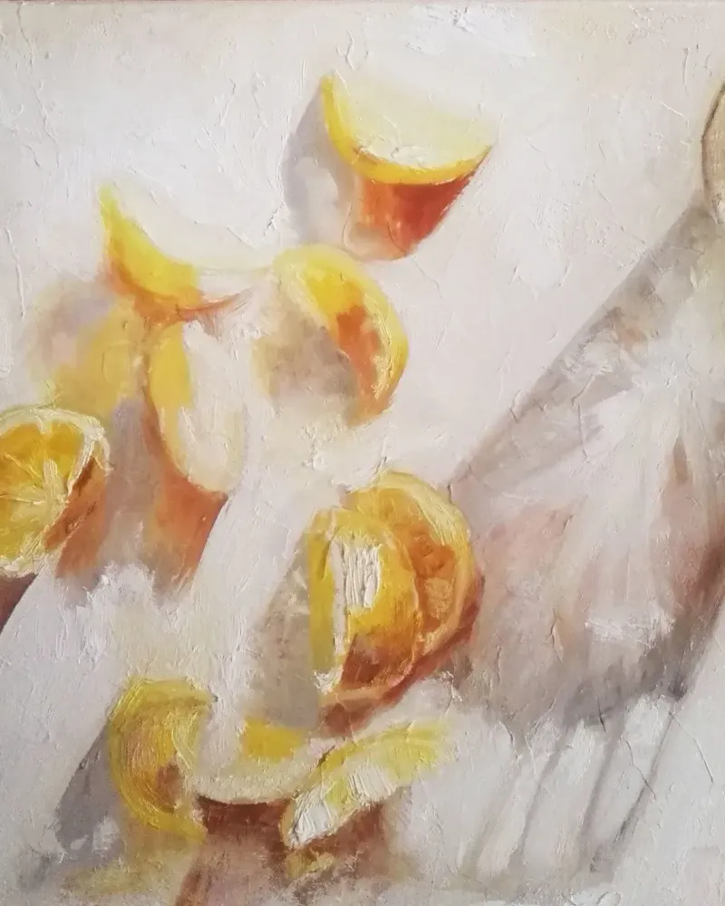 Лимонный натюрморт. Картина маслом 40×40 см — 40×40 см