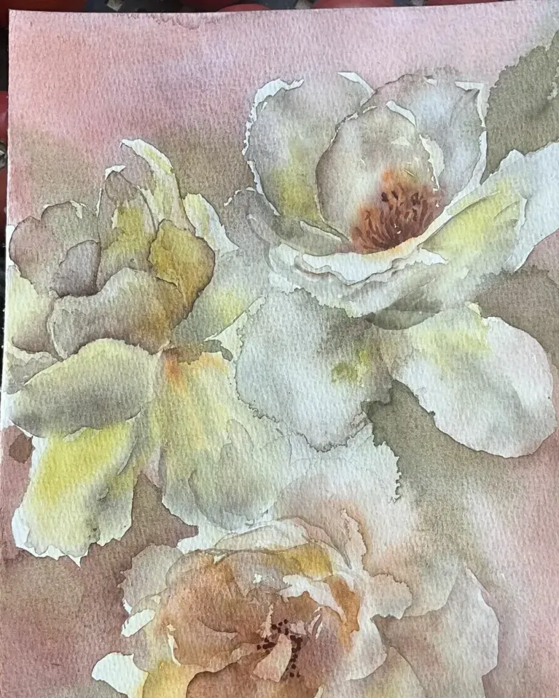 Утренние розы — Акварель, 21×29,7 см