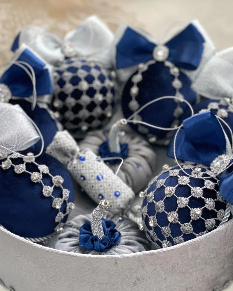 Ёлочные шары Новогодние игрушки Набор ёлочных игрушек Морозные узоры — синий