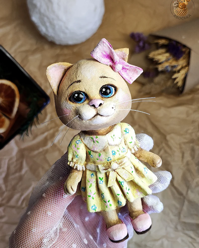 Ватная игрушка «Кошечка в платье»