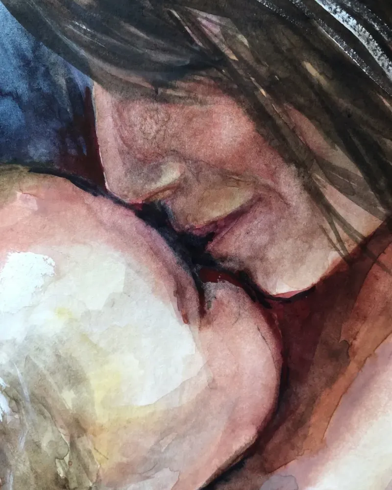 Мама с малышом. Акварель 20×30 см — 20×30 см