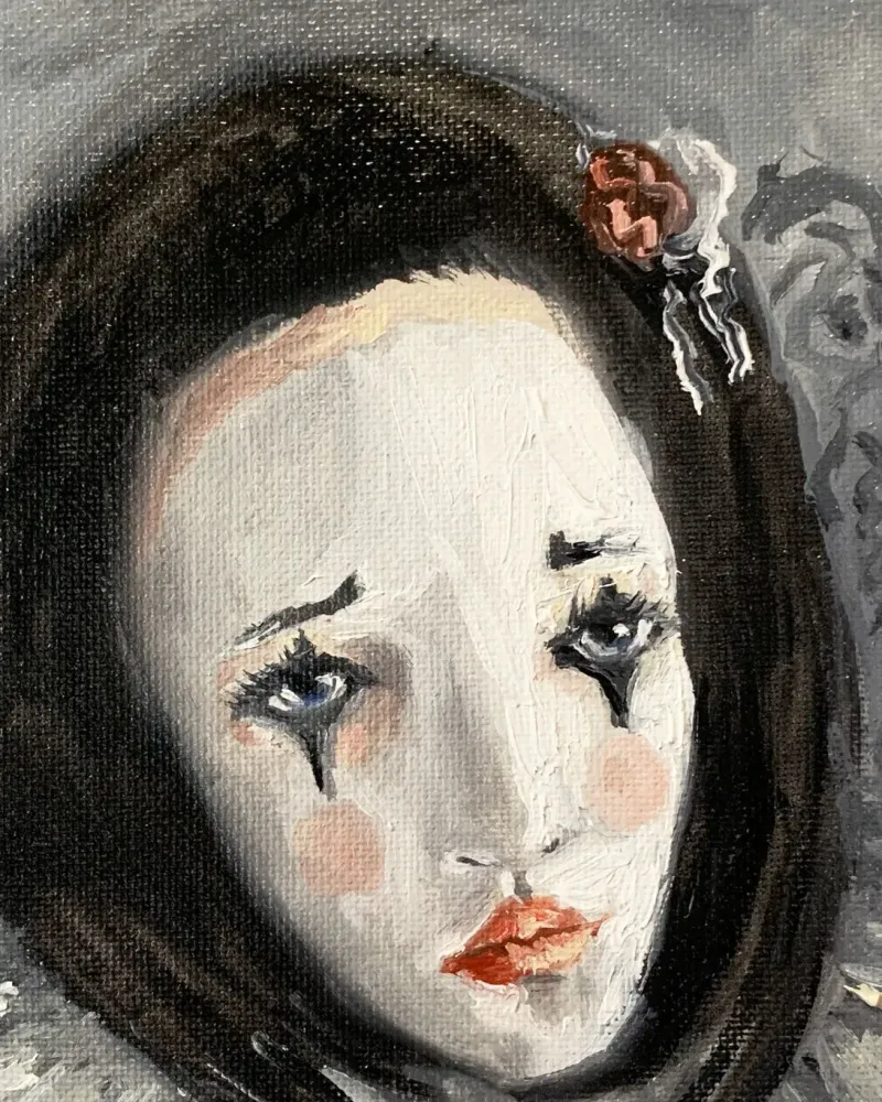 Печаль клоунессы. Картина маслом 20×20 см — 20×20 см