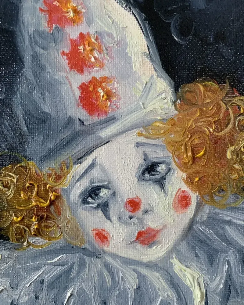 Грустный клоун. Картина маслом 20×30 см — 20×30 см