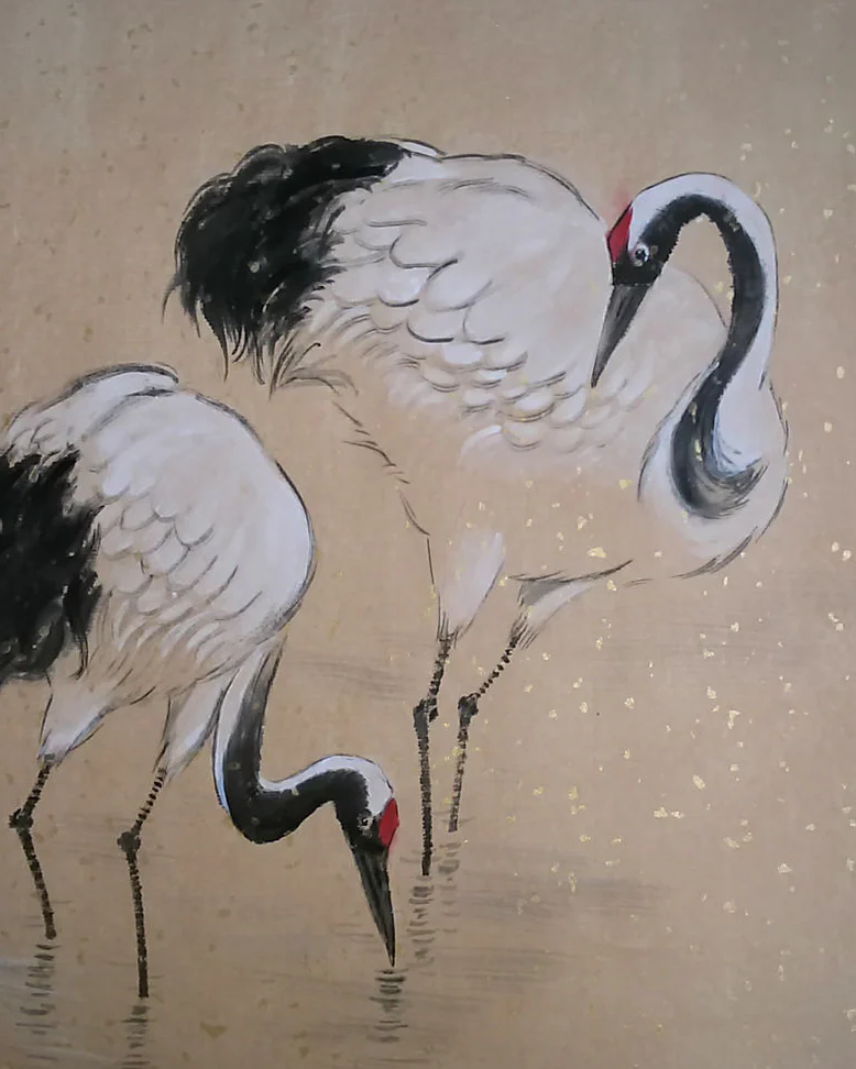 Картина Журавушки, 50x40 белые журавли Япония любовь пара