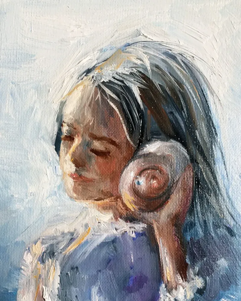 Девочка и море. Картина маслом 30×60 см — 30×60 см