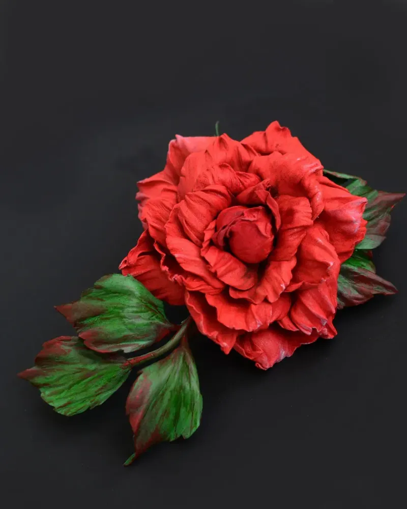 Коралловая роза Брошь цветок из кожи