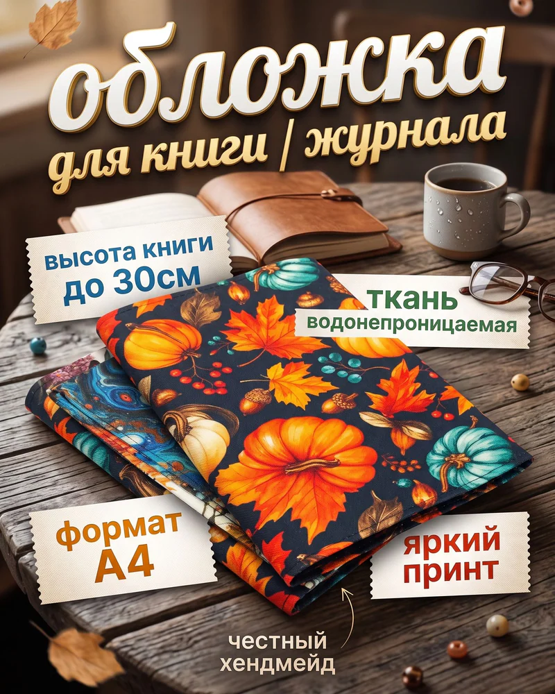 Тканевая обложка для книги A4 с принтом — A4, оранжевый и синий