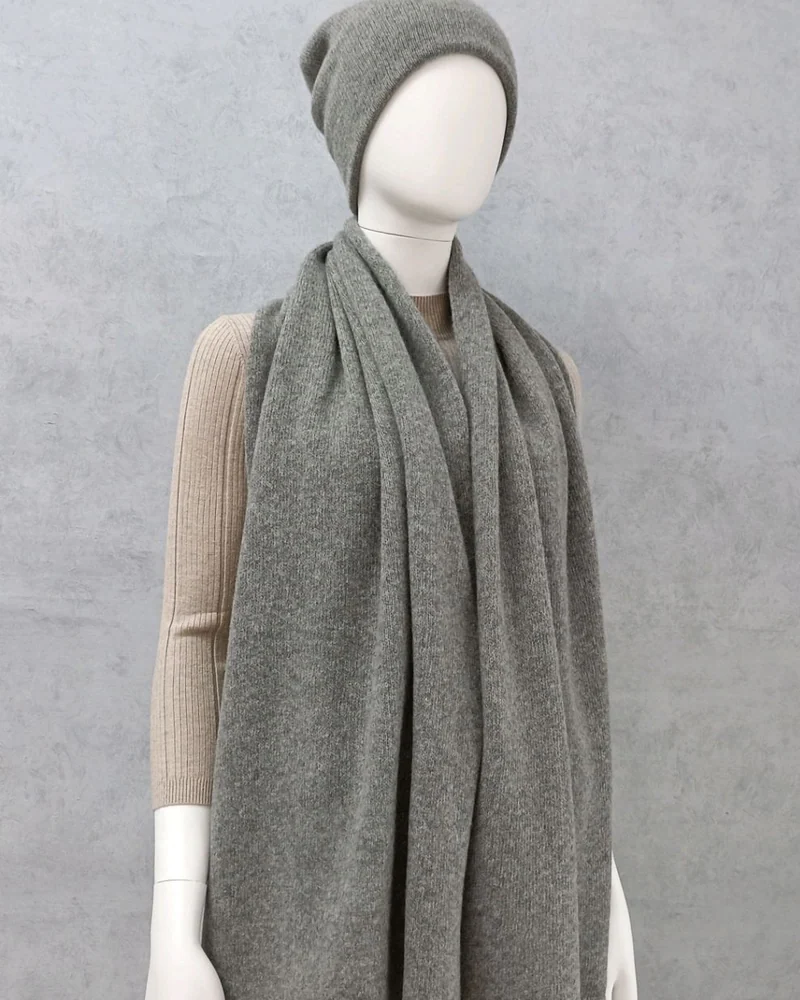 Мужская/женская двойная шапочка бини меринос 100% — Средне-серый меланж