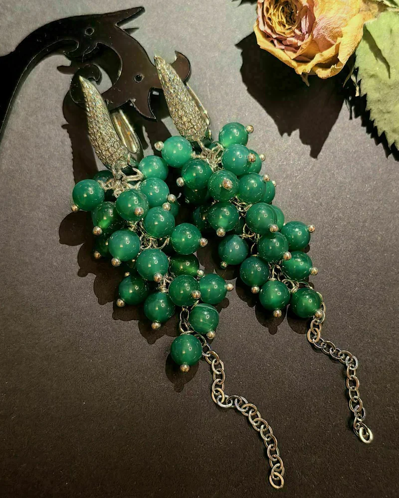 Серьги с зеленым ониксом