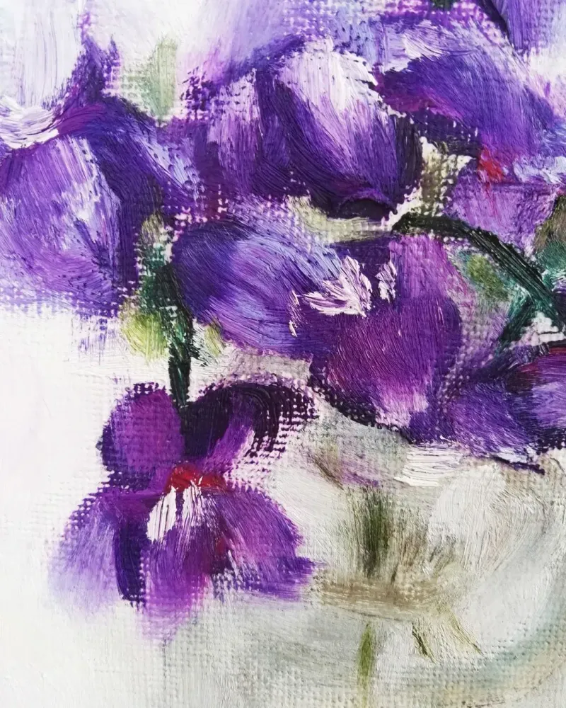 Букет фиалок. Картина маслом 20×20 см — 20×20 см