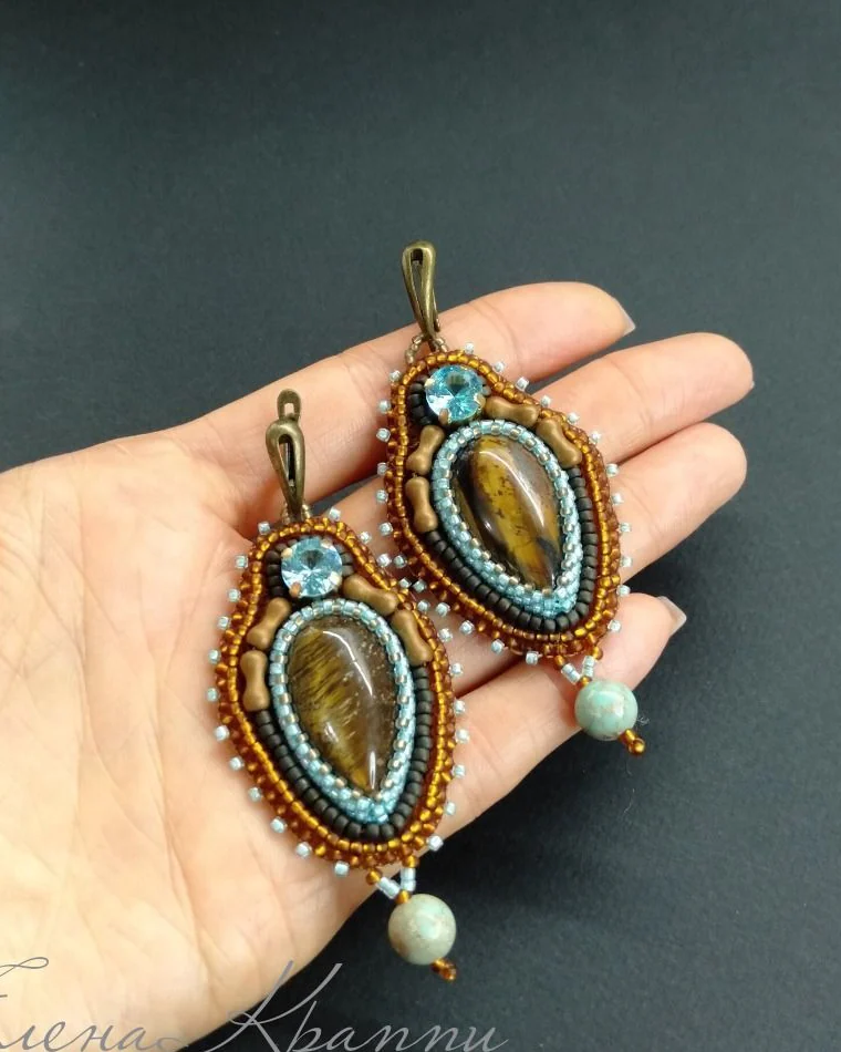 Серьги из тигрового глаза. Коричневый и голубой