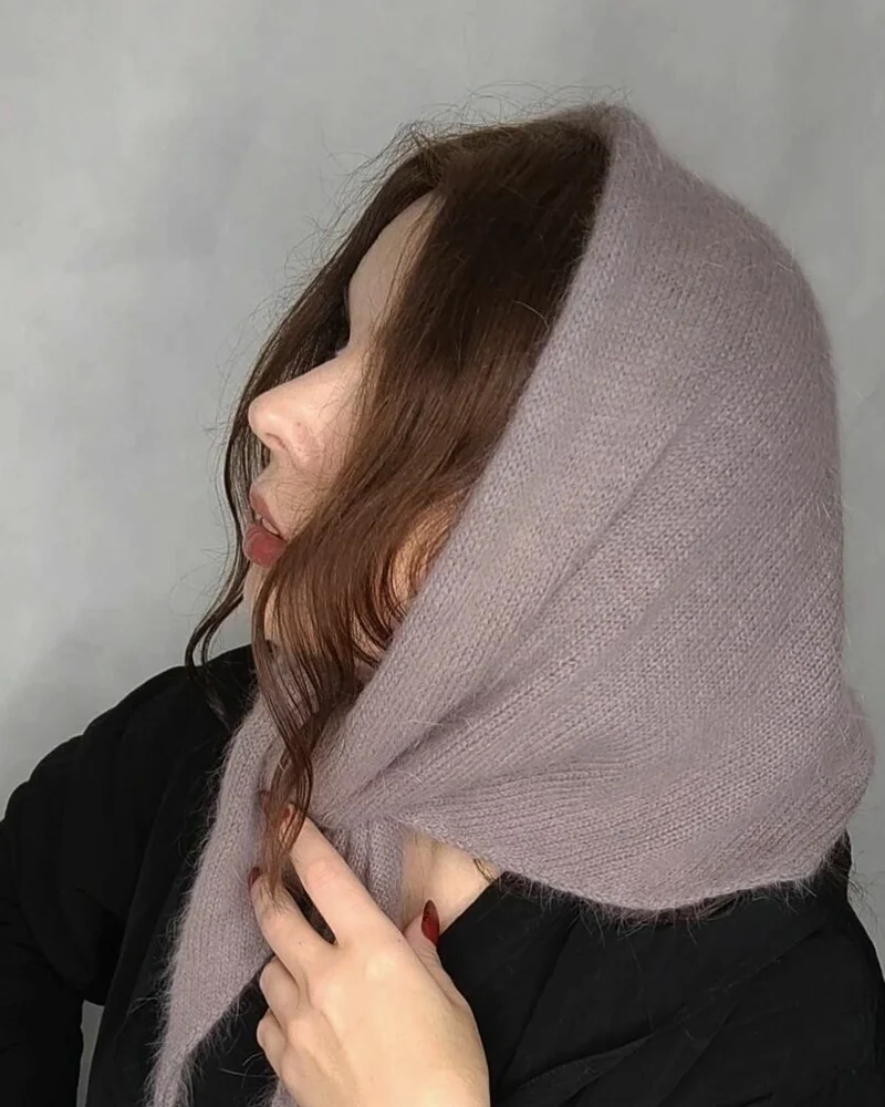 Косынка вязаная серая платок из ангоры