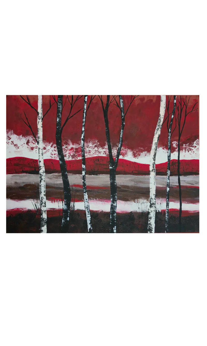 Авторская картина "Красный горизонт" | 42×29.7 см | Акрил на бумаге
