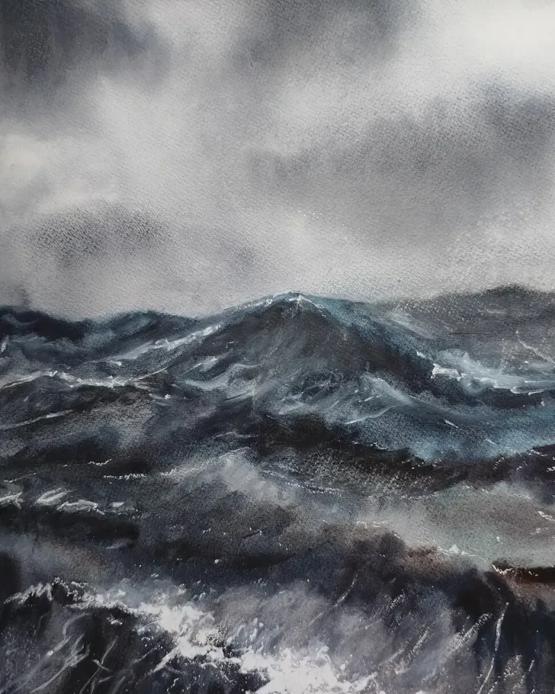 Буря. Шторм на море, акварель — 30×40 см