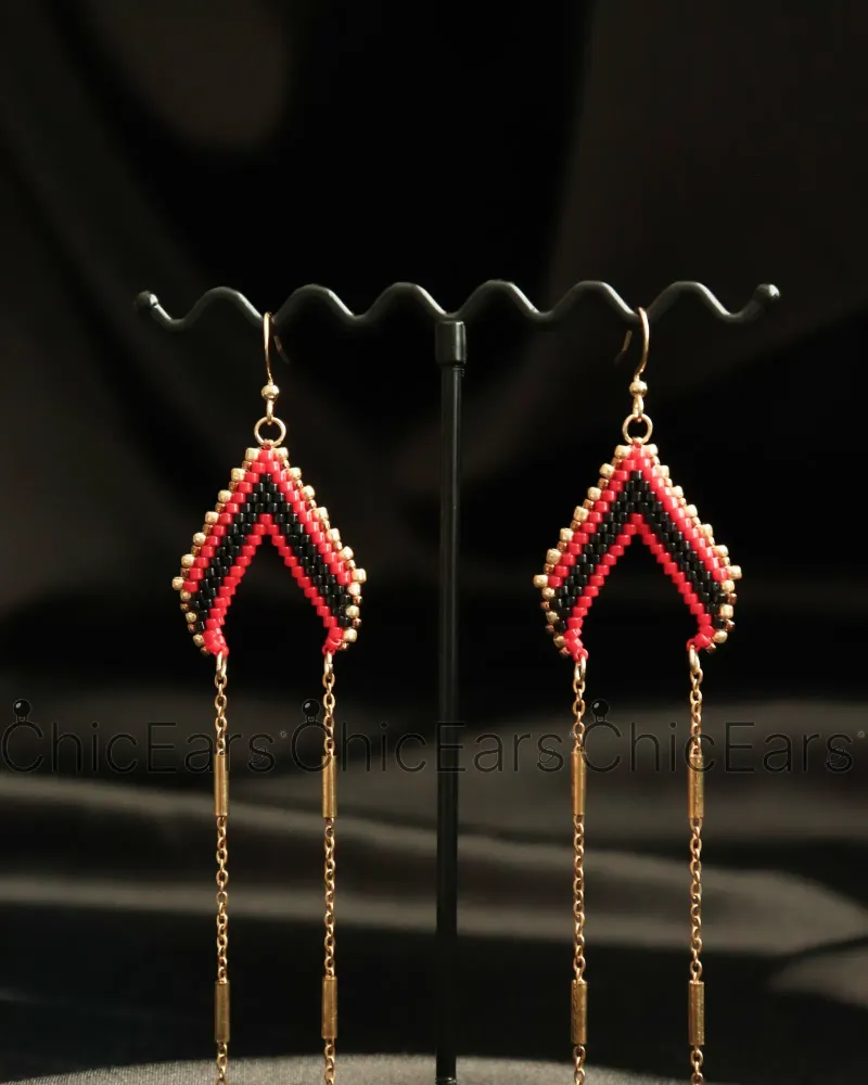 Серьги-кокошник из бисера — Хохлома
