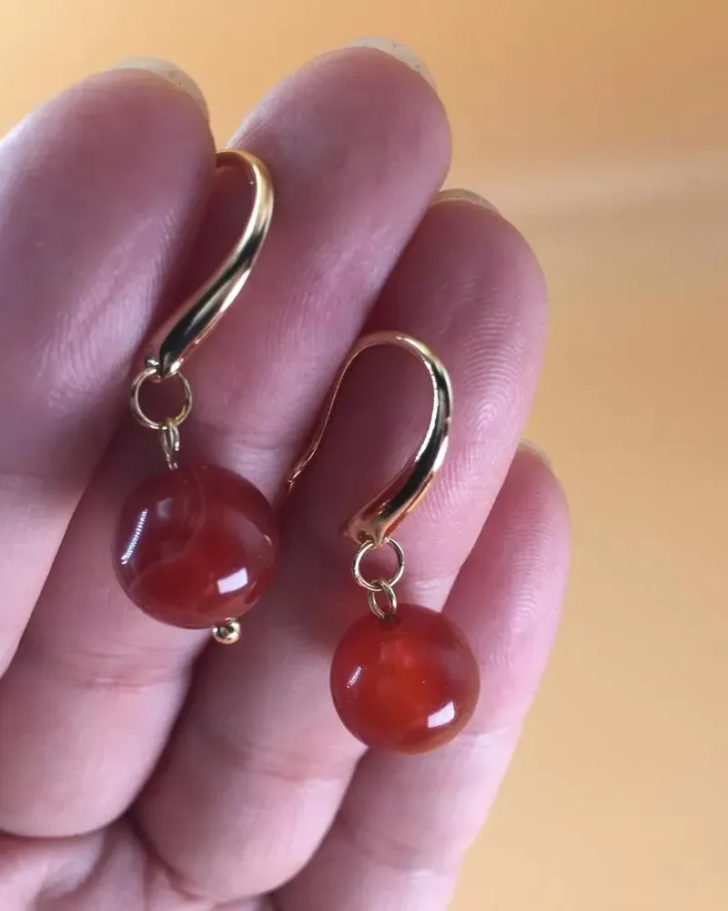 Серьги «Ягодки» из натурального сердолика, оранжевые — Оранжевые
