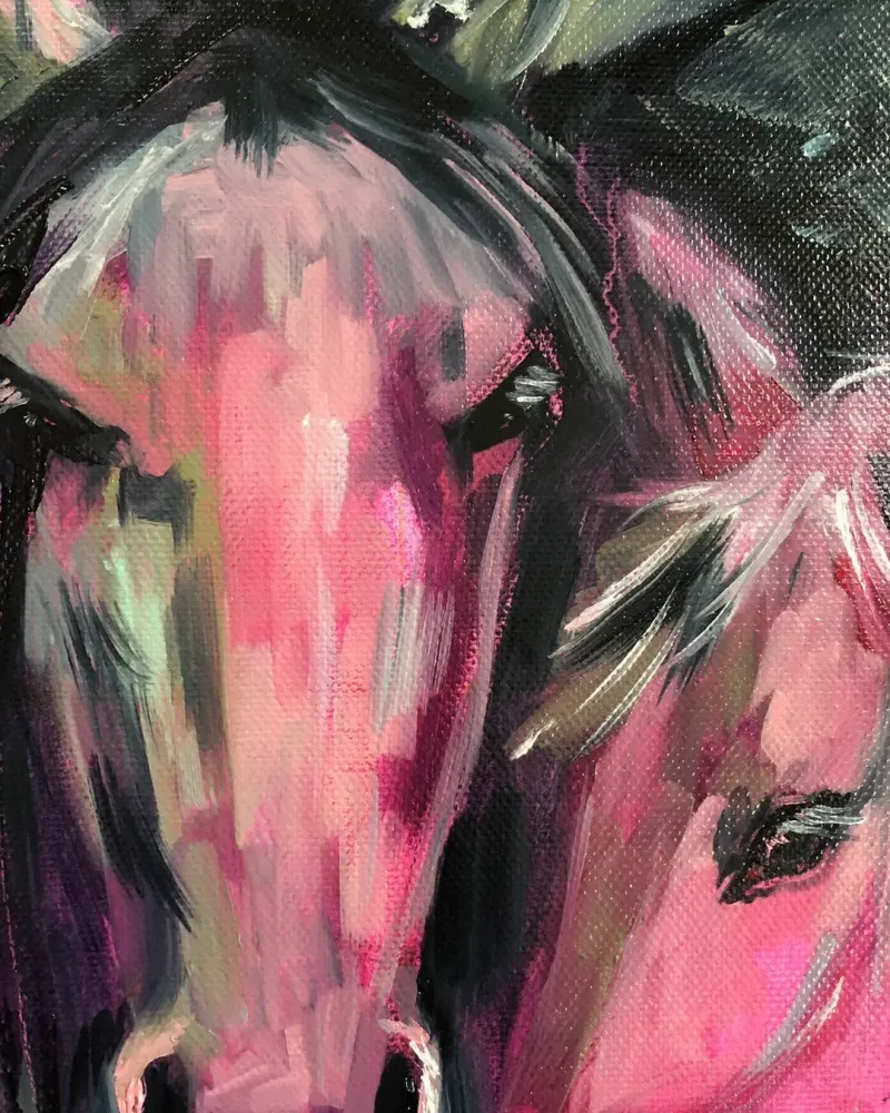 Лошади. Картина маслом 40×40 см — 40×40 см