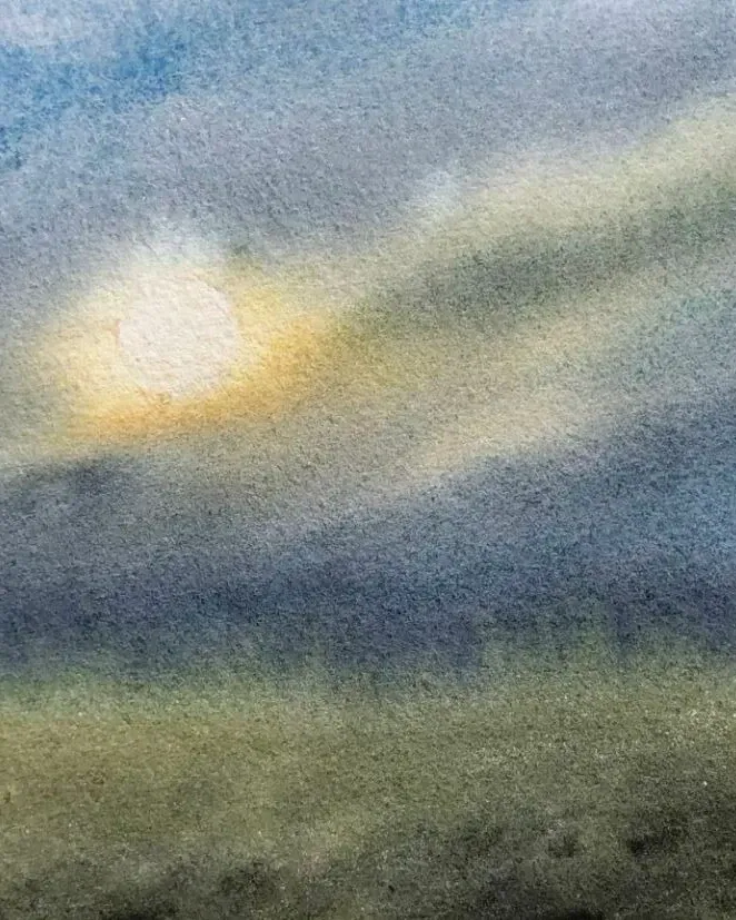 Летний пейзаж акварелью в раме — 15×21 см, в раме
