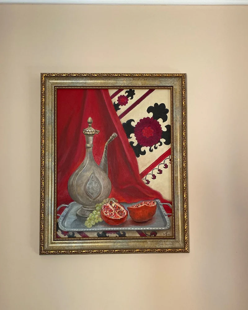 Картина маслом 43×55. Натюрморт с кувшином и гранатом — Оригинал