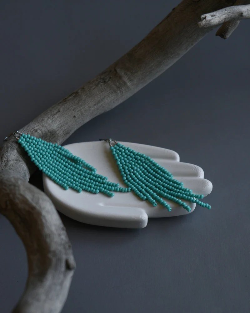 Серьги-кисти из бисера — Бирюзовый