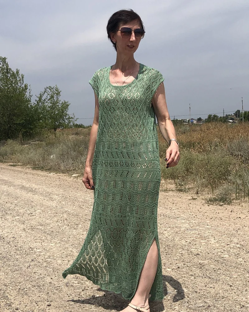 Зелёный Платье пляжное — Платье льняное