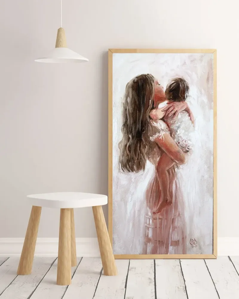 Мама с ребенком. Картина маслом 30×60 см — 30×60 см