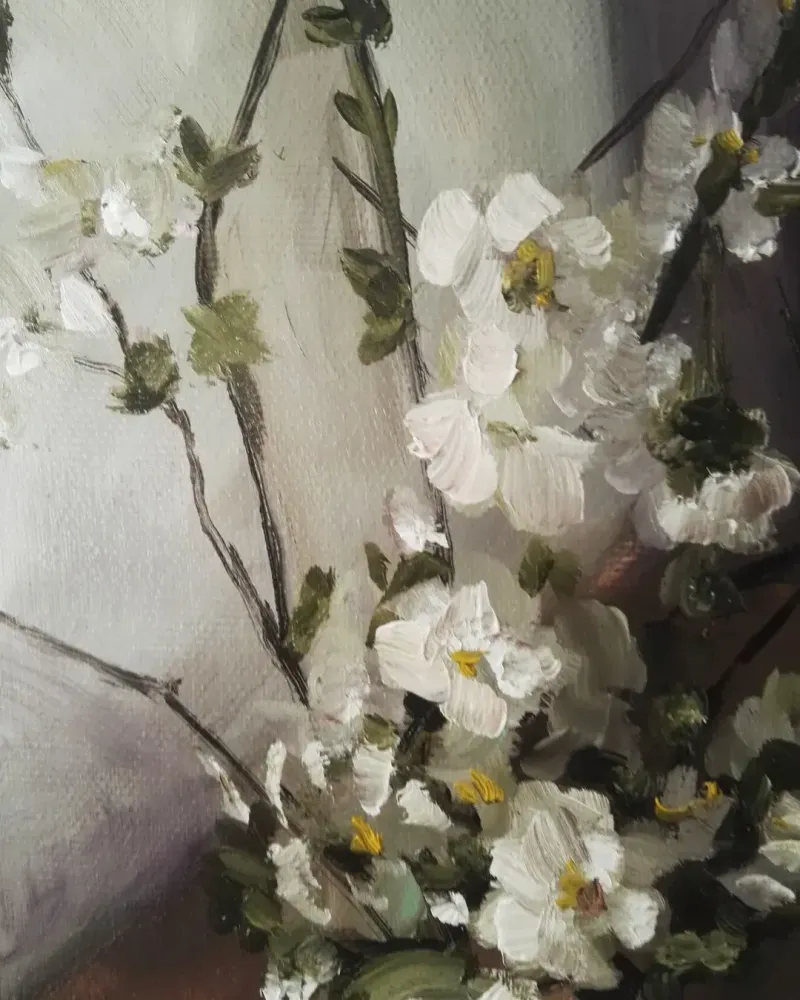 Ветка яблони. Картина маслом 30×50 см — 30×50 см