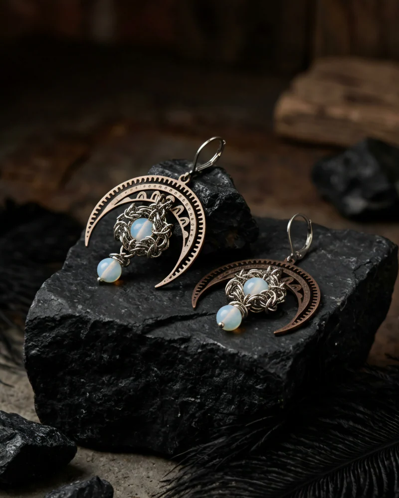 Серьги лунница и аметист — Лунный камень