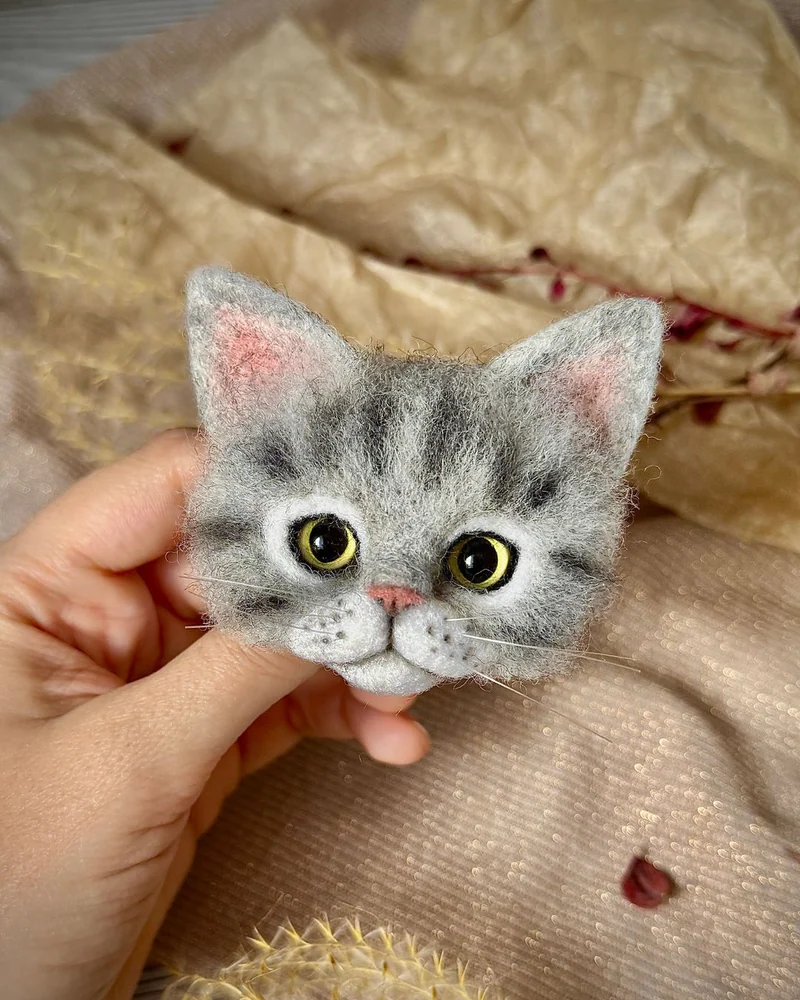 Брошь валяная - Брошки кошки из шерсти